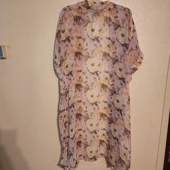 Steve Madden Long Sheer Lavender Floral Kimono Cardigan w/ Pockets One Size NWT - Picture 9 of 12